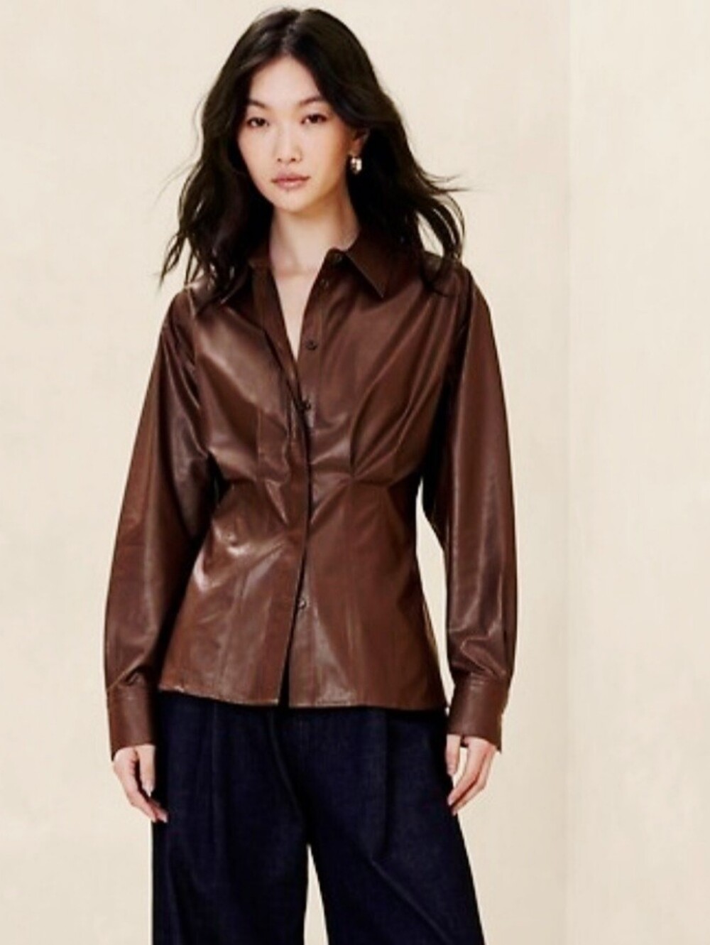 BANANA REPUBLIC NWT Vegan Light Weight Leather Shirt Brown Sz M